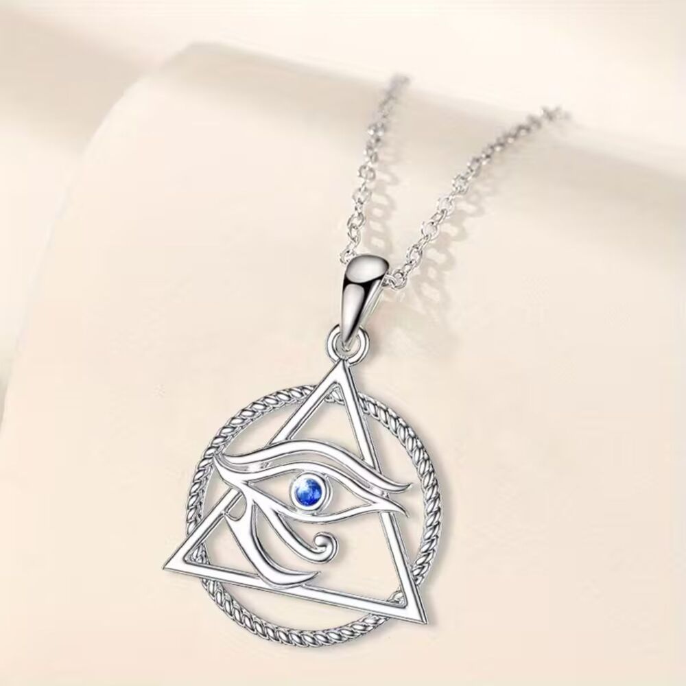 Silver Eye of Horus Crystal Necklace Protection Good Health Amulet Charm Pendant